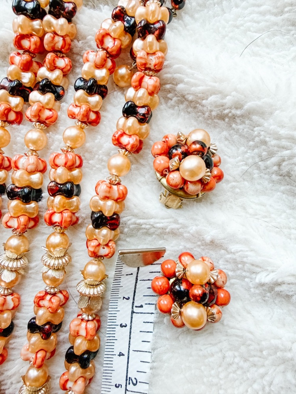 Vintage 3-Strand Beaded Statement Set - Cluster Earrings & Necklace - Picture 7 of 9